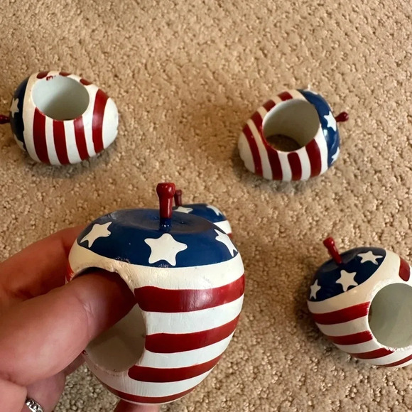 Fourth of July Set of six napkin rings Red White Blue wood - Picture 2 of 3